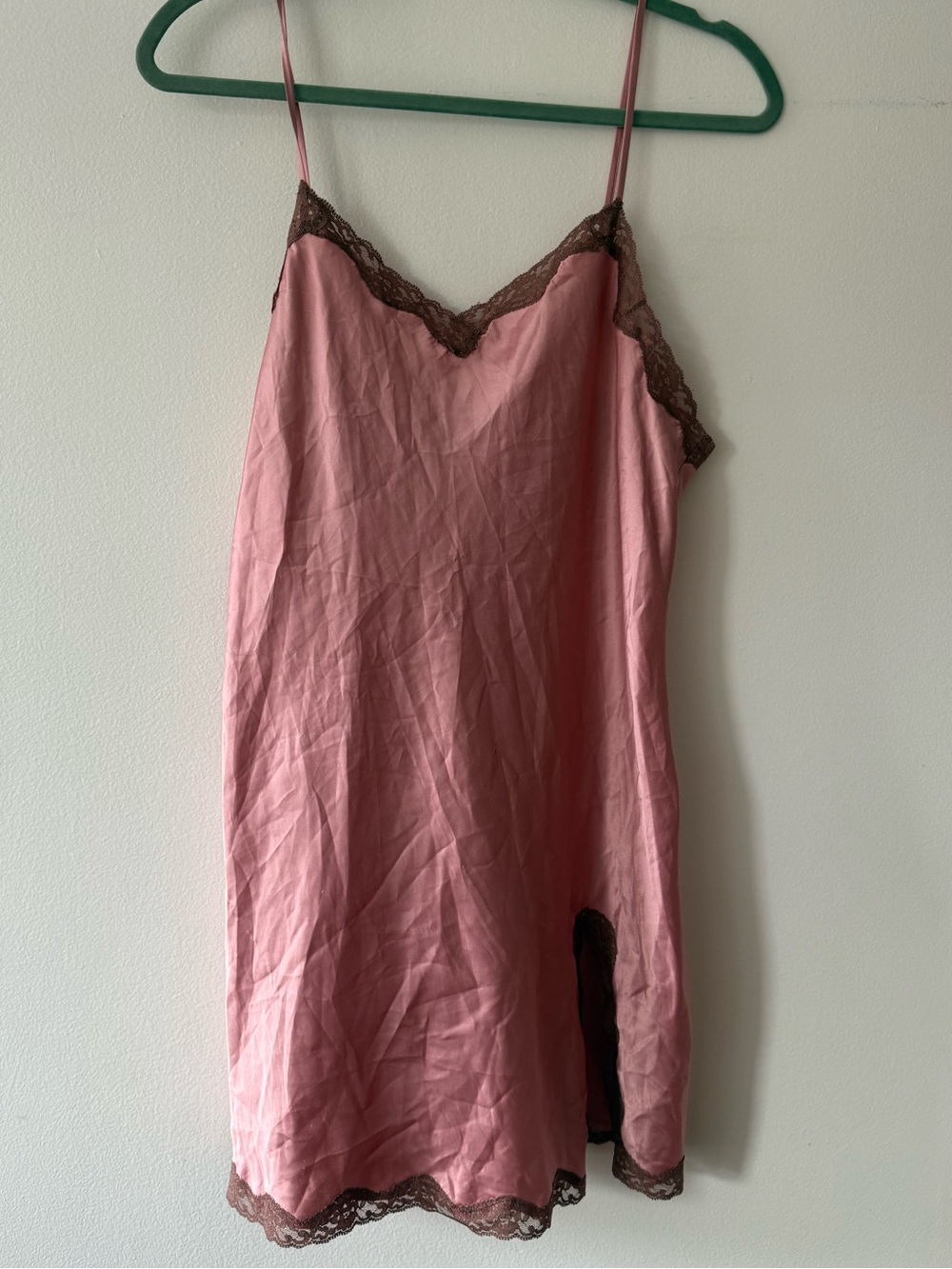 Victoria's Secret Pink Slip with Brown Lace Trim
